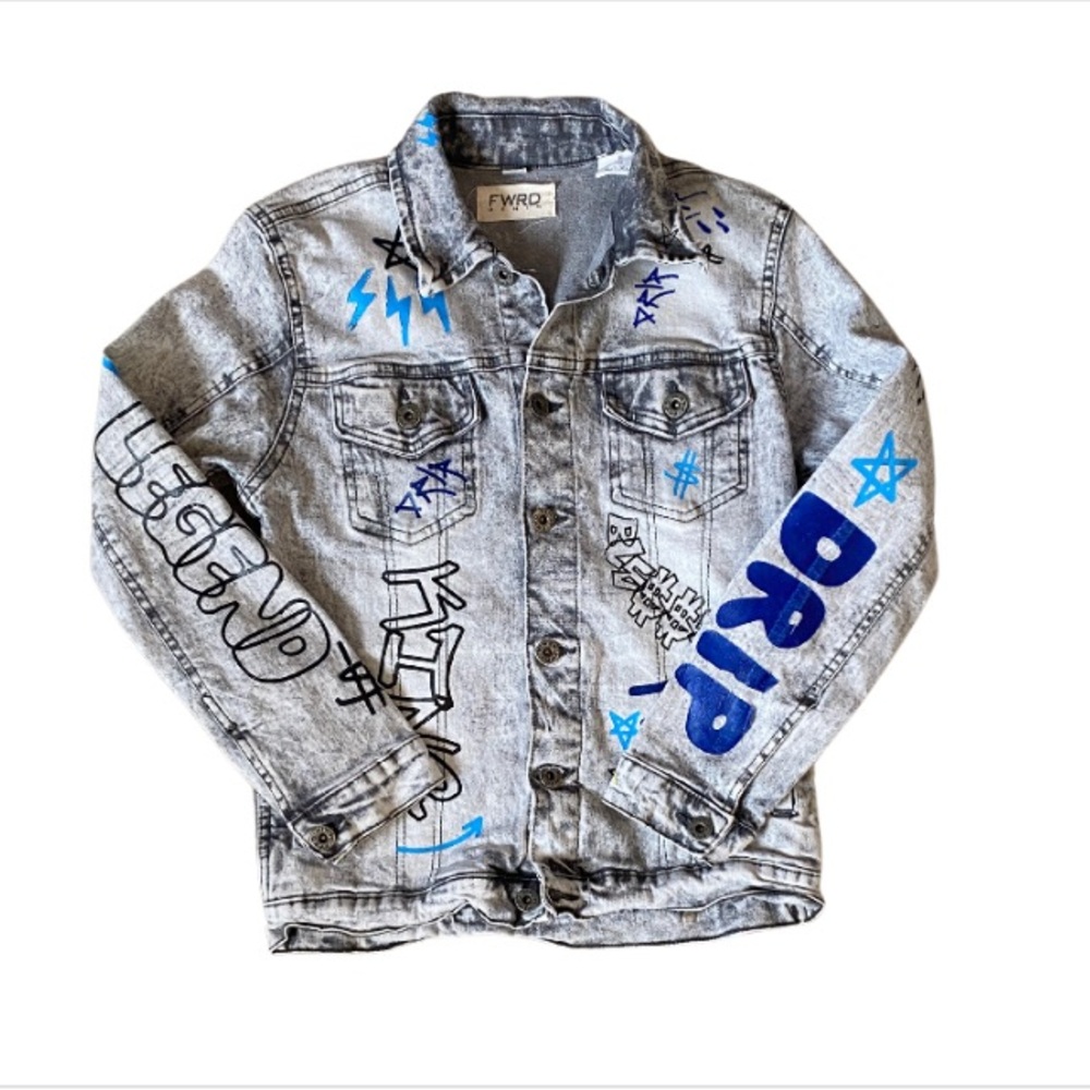 FWRD Denim Youth Faded Gray Denim Jacket Size L 14-16